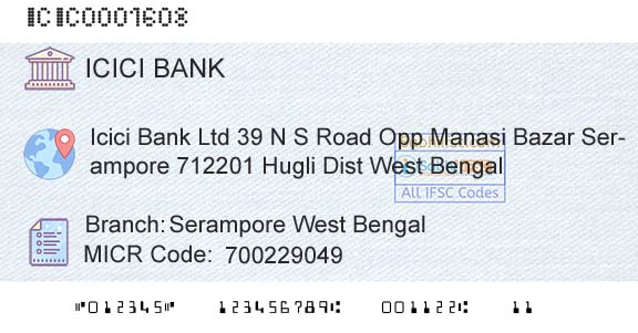 Icici Bank Limited Serampore West BengalBranch 