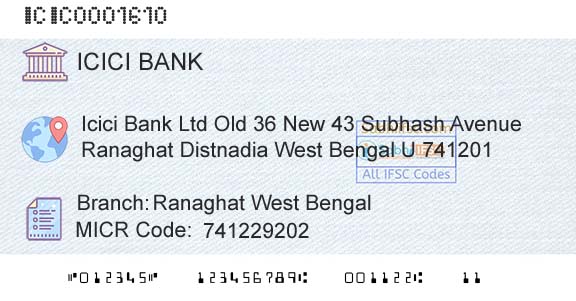 Icici Bank Limited Ranaghat West BengalBranch 