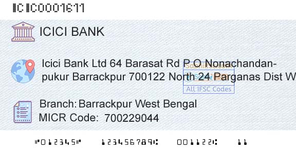 Icici Bank Limited Barrackpur West BengalBranch 