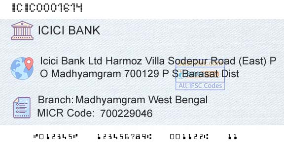 Icici Bank Limited Madhyamgram West BengalBranch 