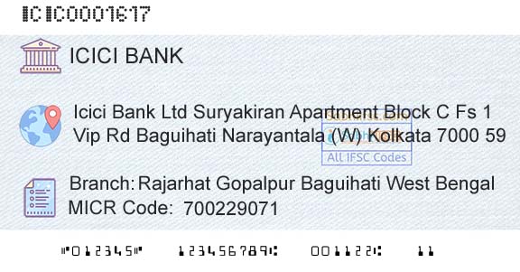 Icici Bank Limited Rajarhat Gopalpur Baguihati West BengalBranch 