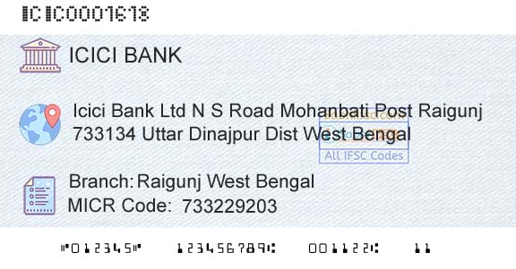 Icici Bank Limited Raigunj West BengalBranch 