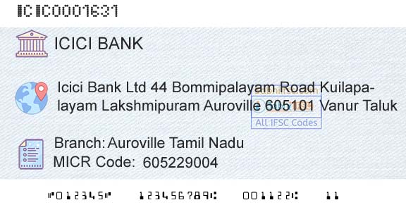 Icici Bank Limited Auroville Tamil NaduBranch 