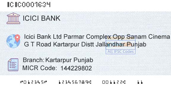 Icici Bank Limited Kartarpur PunjabBranch 