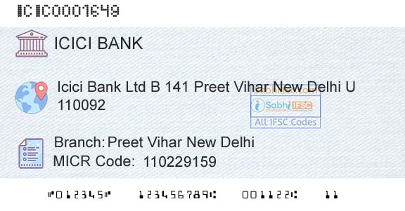 Icici Bank Limited Preet Vihar New DelhiBranch 