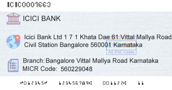 Icici Bank Limited Bangalore Vittal Mallya Road KarnatakaBranch 