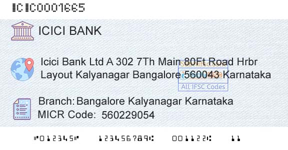 Icici Bank Limited Bangalore Kalyanagar KarnatakaBranch 