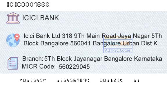 Icici Bank Limited 5th Block Jayanagar Bangalore KarnatakaBranch 