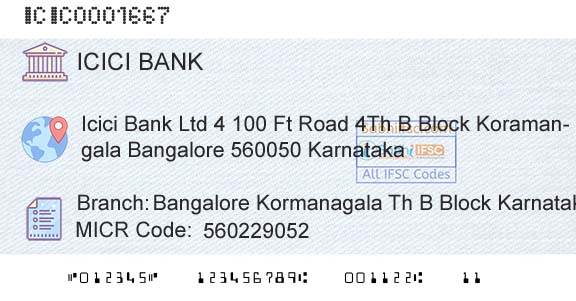 Icici Bank Limited Bangalore Kormanagala Th B Block KarnatakaBranch 
