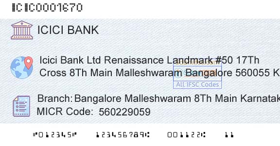 Icici Bank Limited Bangalore Malleshwaram 8th Main KarnatakaBranch 
