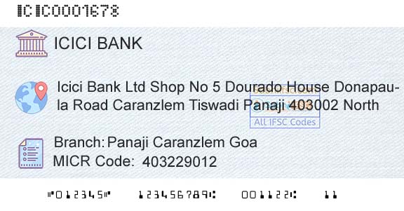 Icici Bank Limited Panaji Caranzlem GoaBranch 