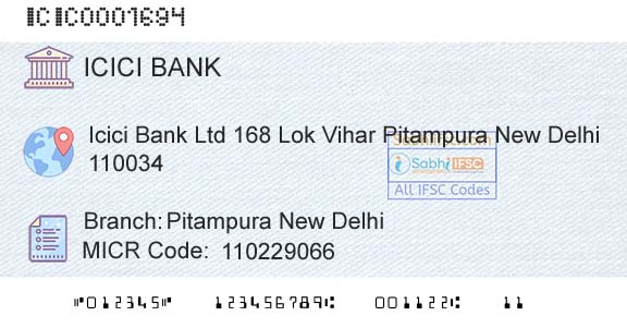 Icici Bank Limited Pitampura New DelhiBranch 