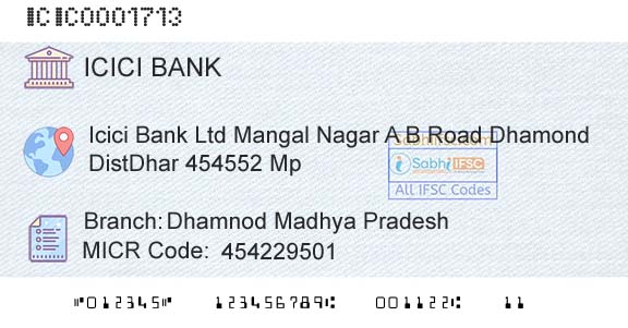 Icici Bank Limited Dhamnod Madhya PradeshBranch 
