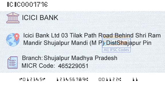 Icici Bank Limited Shujalpur Madhya PradeshBranch 