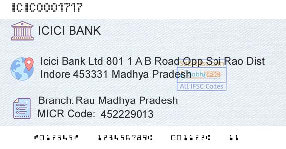 Icici Bank Limited Rau Madhya PradeshBranch 