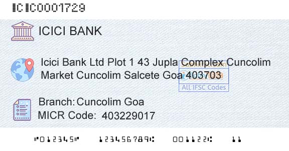Icici Bank Limited Cuncolim GoaBranch 