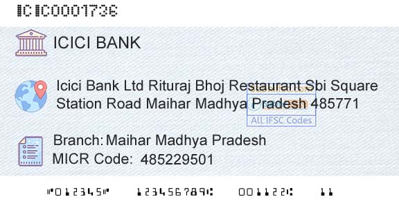 Icici Bank Limited Maihar Madhya PradeshBranch 