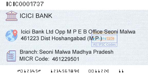 Icici Bank Limited Seoni Malwa Madhya PradeshBranch 