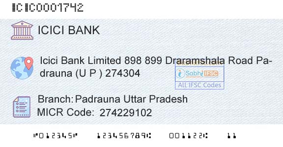 Icici Bank Limited Padrauna Uttar PradeshBranch 