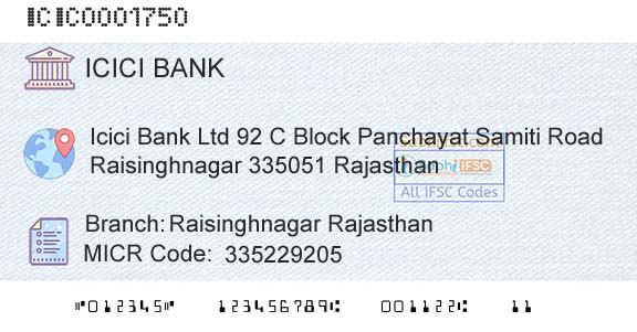Icici Bank Limited Raisinghnagar RajasthanBranch 