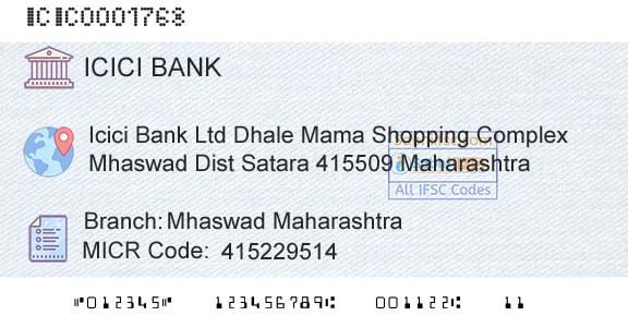 Icici Bank Limited Mhaswad MaharashtraBranch 