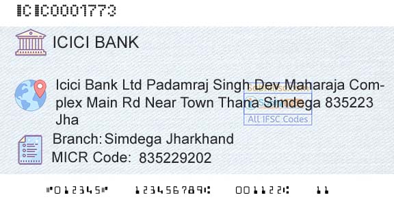 Icici Bank Limited Simdega JharkhandBranch 