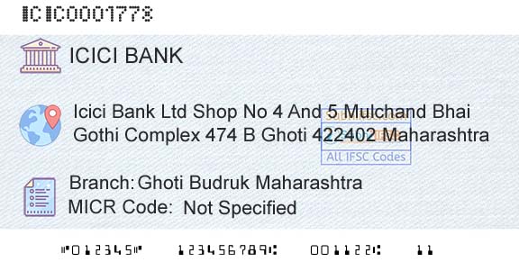 Icici Bank Limited Ghoti Budruk MaharashtraBranch 