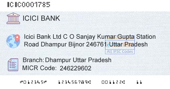 Icici Bank Limited Dhampur Uttar PradeshBranch 
