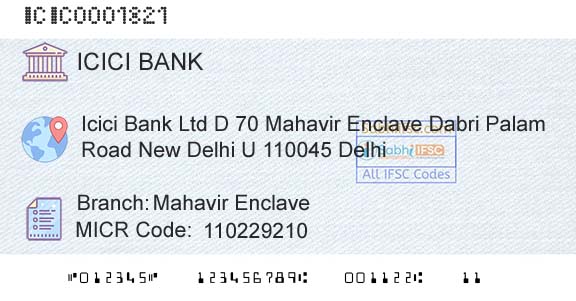Icici Bank Limited Mahavir EnclaveBranch 