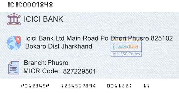 Icici Bank Limited PhusroBranch 