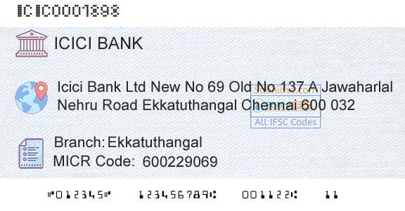 Icici Bank Limited EkkatuthangalBranch 