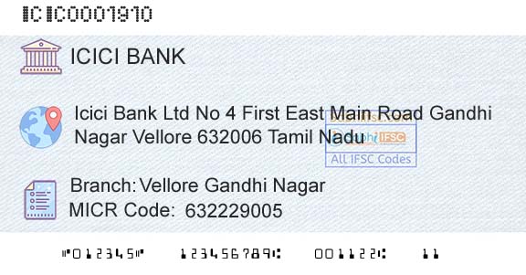 Icici Bank Limited Vellore Gandhi NagarBranch 