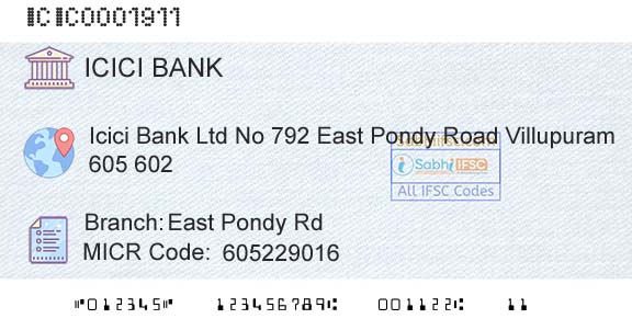 Icici Bank Limited East Pondy RdBranch 