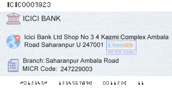 Icici Bank Limited Saharanpur Ambala RoadBranch 