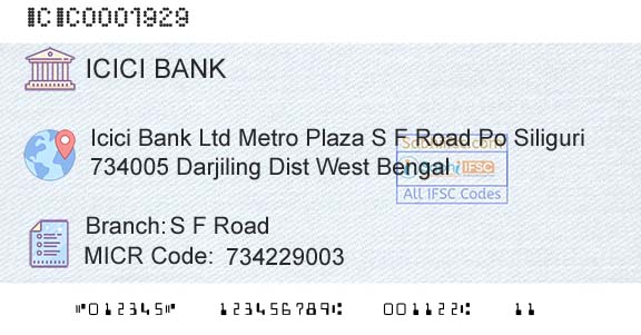 Icici Bank Limited S F RoadBranch 