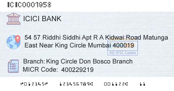 Icici Bank Limited King Circle Don Bosco BranchBranch 