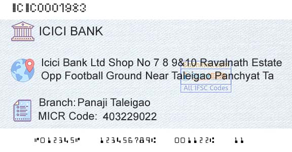Icici Bank Limited Panaji TaleigaoBranch 