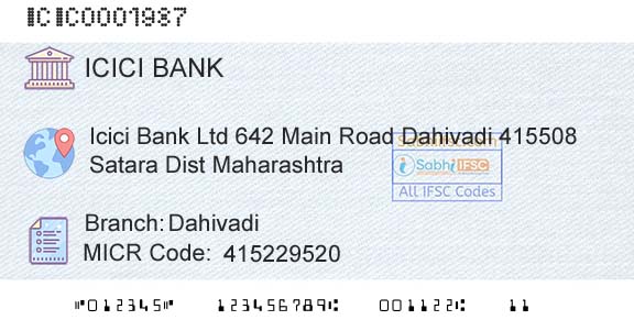Icici Bank Limited DahivadiBranch 
