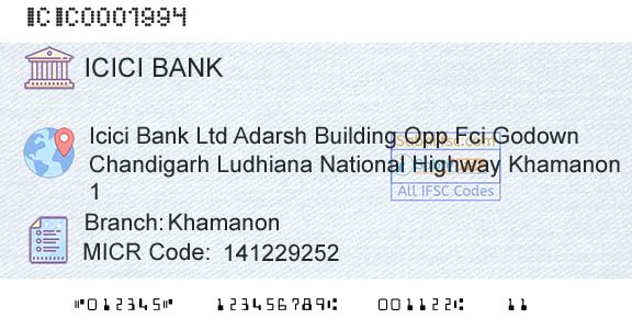Icici Bank Limited KhamanonBranch 