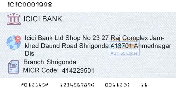 Icici Bank Limited ShrigondaBranch 