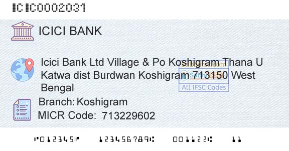 Icici Bank Limited KoshigramBranch 