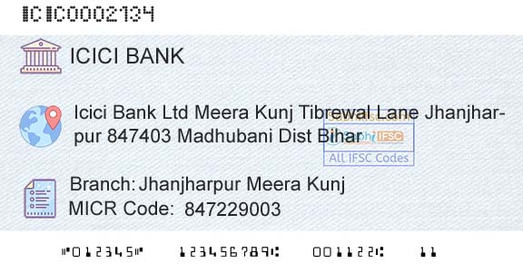 Icici Bank Limited Jhanjharpur Meera KunjBranch 