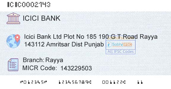 Icici Bank Limited RayyaBranch 