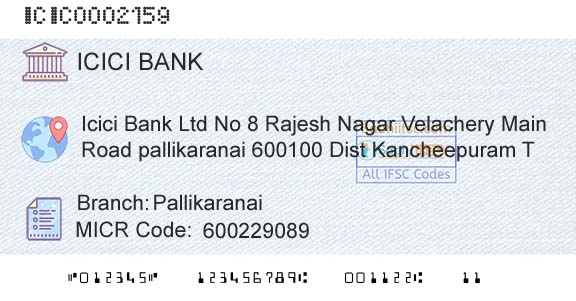Icici Bank Limited PallikaranaiBranch 