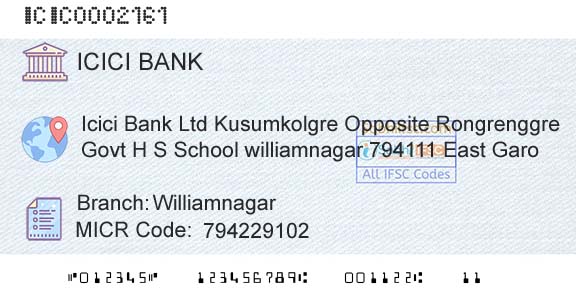 Icici Bank Limited WilliamnagarBranch 