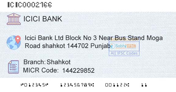 Icici Bank Limited ShahkotBranch 