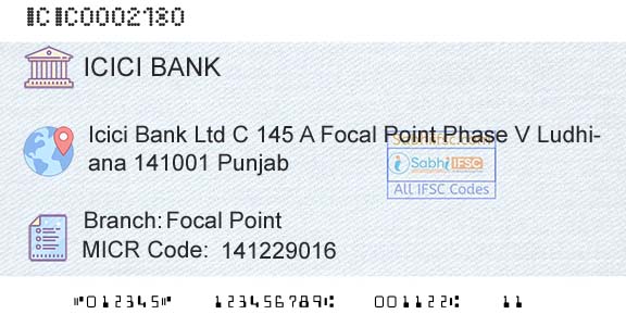 Icici Bank Limited Focal PointBranch 