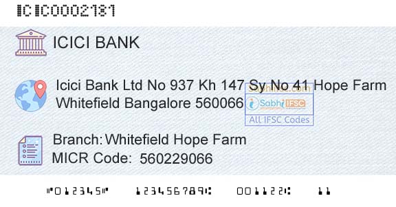 Icici Bank Limited Whitefield Hope FarmBranch 