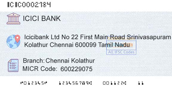 Icici Bank Limited Chennai KolathurBranch 