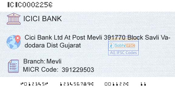 Icici Bank Limited MevliBranch 
